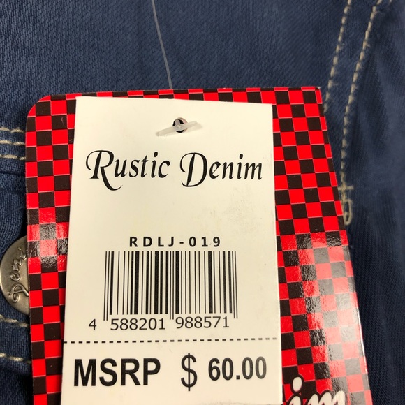 Rustic Denim Distressed Denim Jacket With Woven Leather Shoulder Size M Juniors - Picture 6 of 12